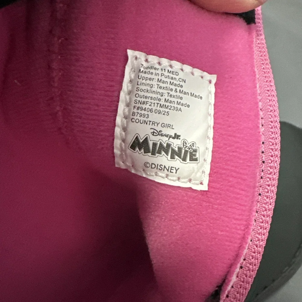 Disney Jr. Minnie Mouse Girls‎ Size 11 Med Cowboy Boots Faux Leather Black Pink